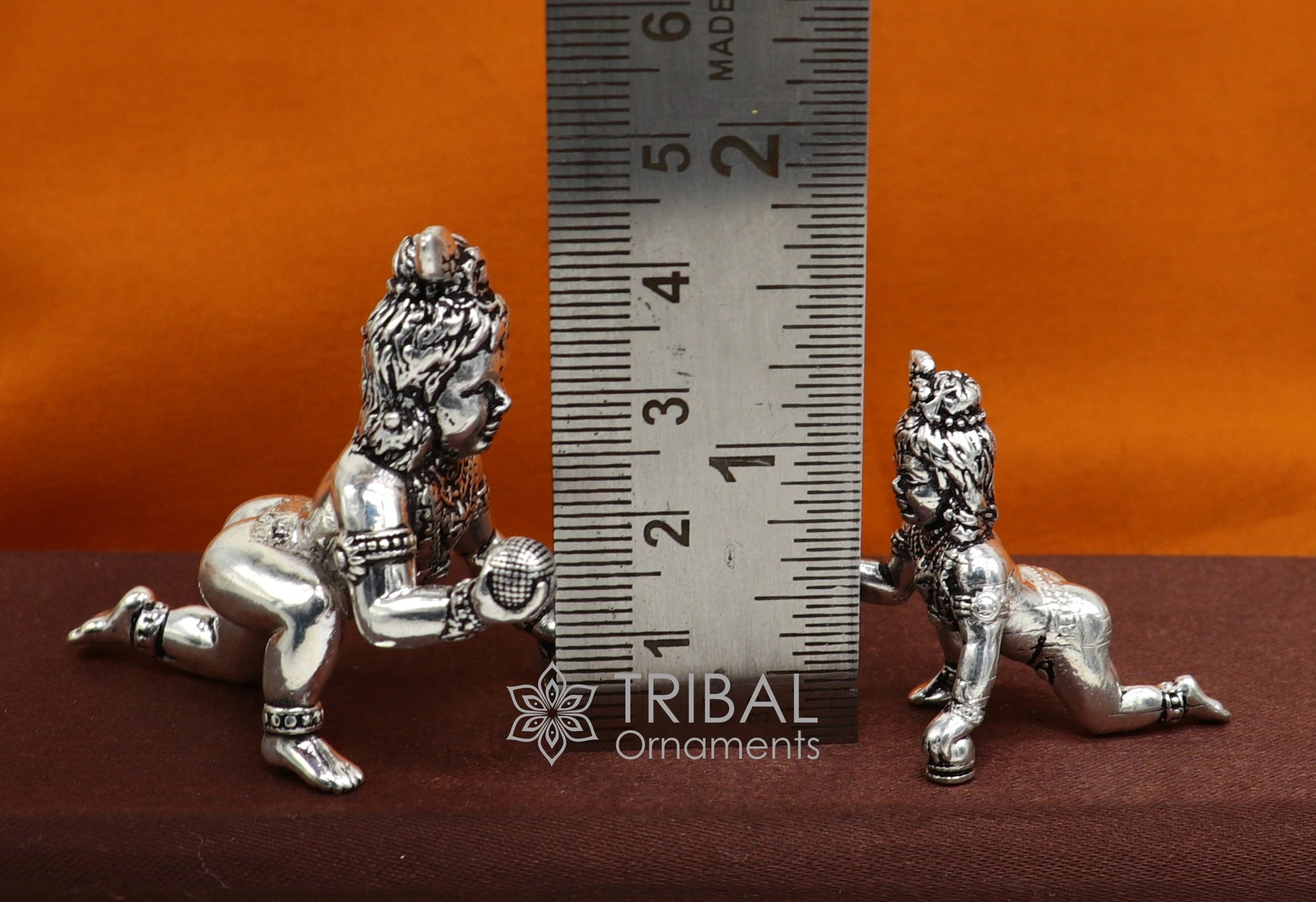 925 Solid Sterling silver handmade Divine idol crawling Krishna, Laddu Gopala, baby Krishna small statue figurine temple puja article art633 - TRIBAL ORNAMENTS