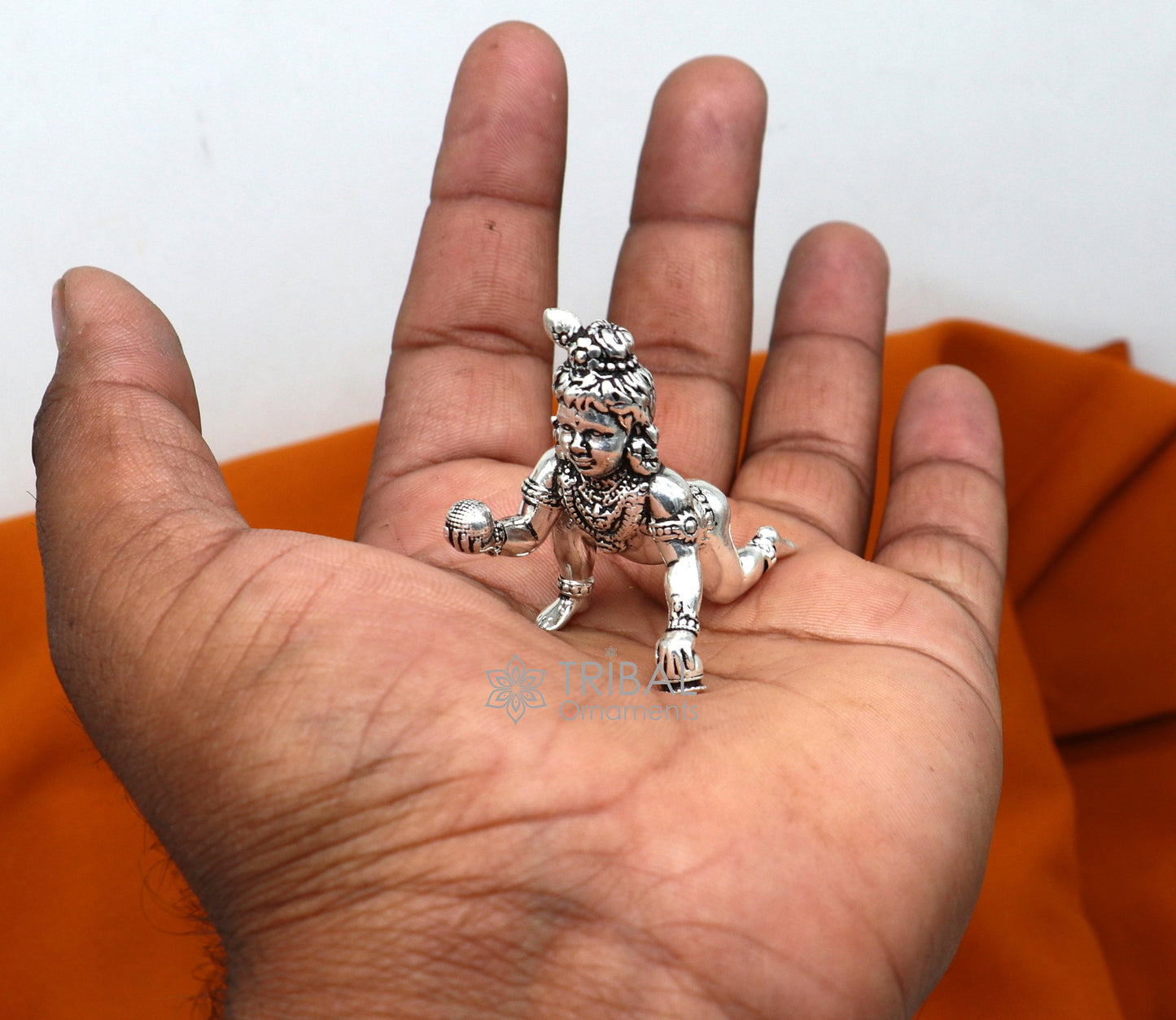 925 Solid Sterling silver handmade Divine idol crawling Krishna, Laddu Gopala, baby Krishna small statue figurine temple puja article art633 - TRIBAL ORNAMENTS