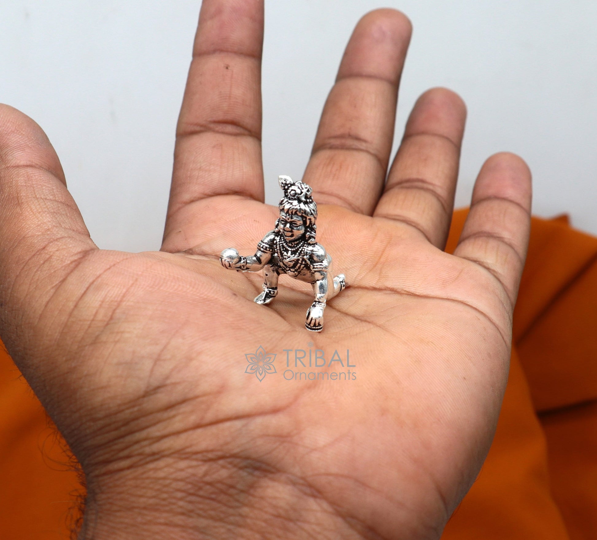 925 Solid Sterling silver handmade Divine idol crawling Krishna, Laddu Gopala, baby Krishna small statue figurine temple puja article art633 - TRIBAL ORNAMENTS