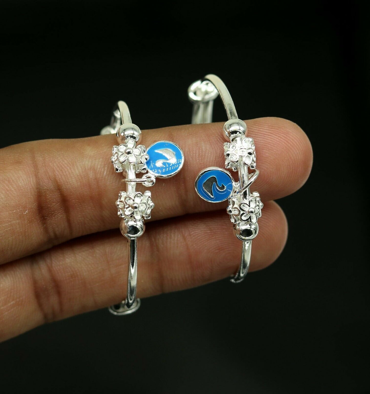 925 sterling silver adjustable charm bangle bracelet kada unisex kids baby bbk14 - TRIBAL ORNAMENTS