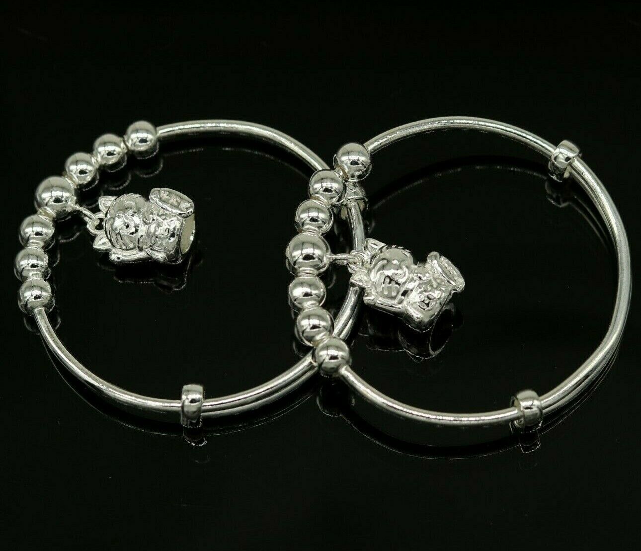 925 sterling silver adjustable charm bangle bracelet kada unisex kids baby bbk21 - TRIBAL ORNAMENTS