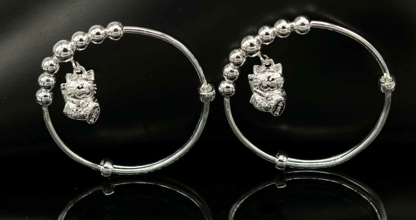 925 sterling silver adjustable charm bangle bracelet kada unisex kids baby bbk21 - TRIBAL ORNAMENTS