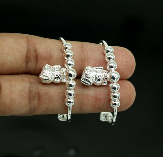 925 sterling silver adjustable charm bangle bracelet kada unisex kids baby bbk21 - TRIBAL ORNAMENTS