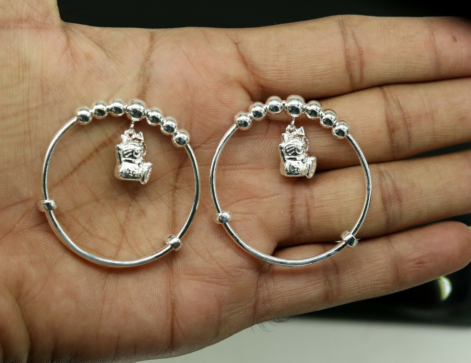 925 sterling silver adjustable charm bangle bracelet kada unisex kids baby bbk21 - TRIBAL ORNAMENTS