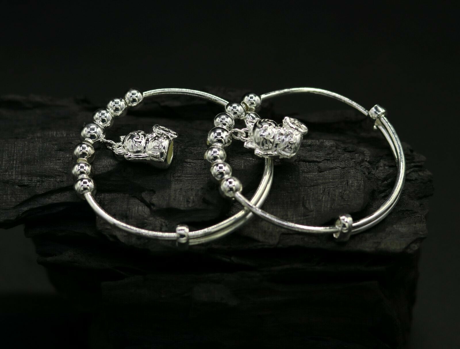 925 sterling silver adjustable charm bangle bracelet kada unisex kids baby bbk21 - TRIBAL ORNAMENTS