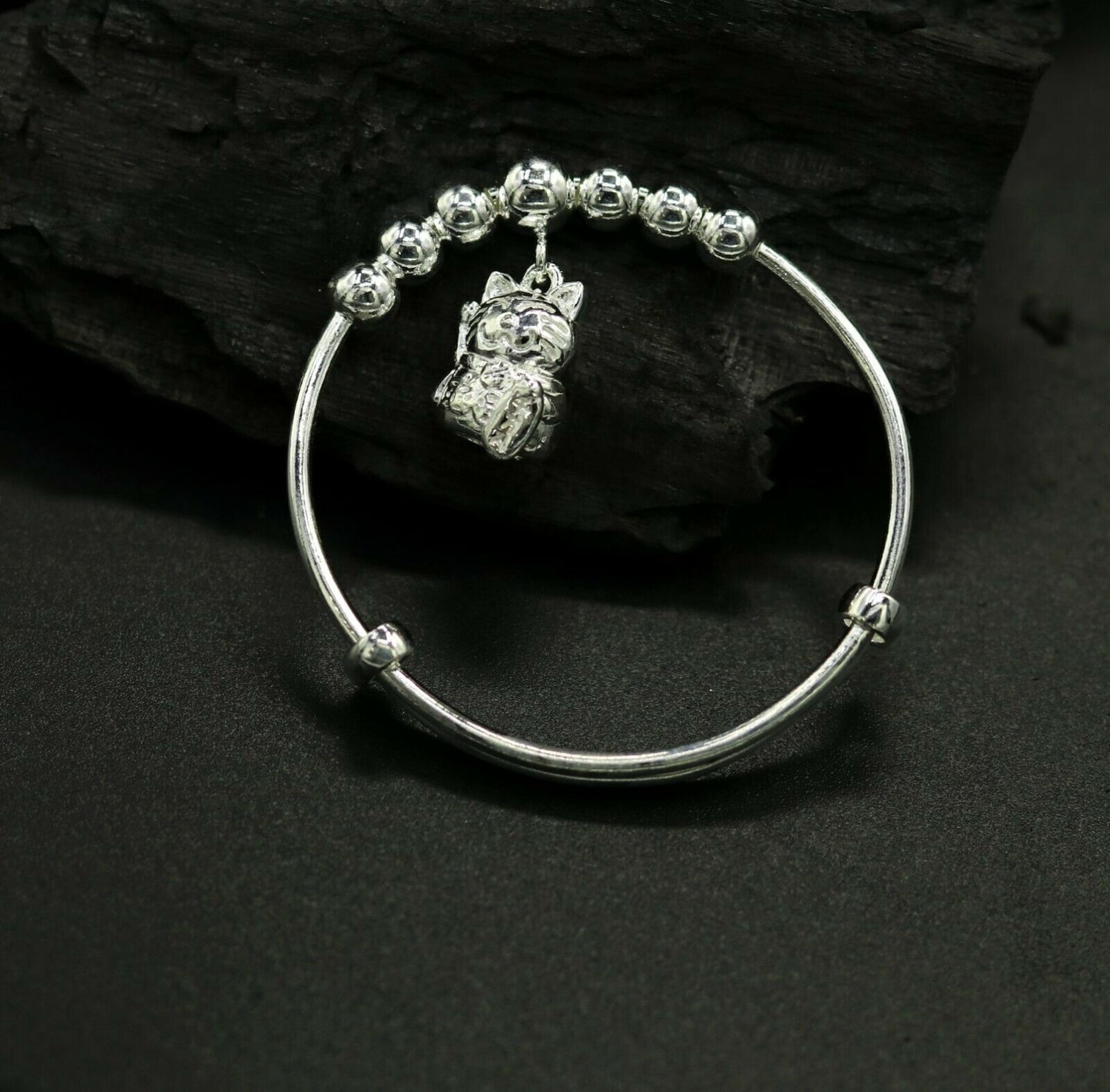 925 sterling silver adjustable charm bangle bracelet kada unisex kids baby bbk21 - TRIBAL ORNAMENTS