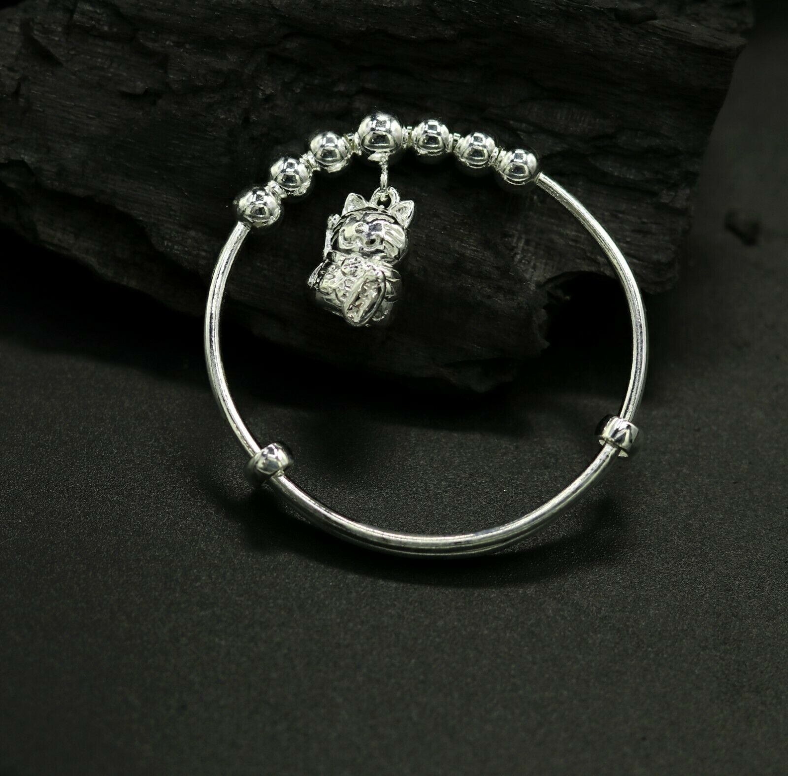 925 sterling silver adjustable charm bangle bracelet kada unisex kids baby bbk21 - TRIBAL ORNAMENTS