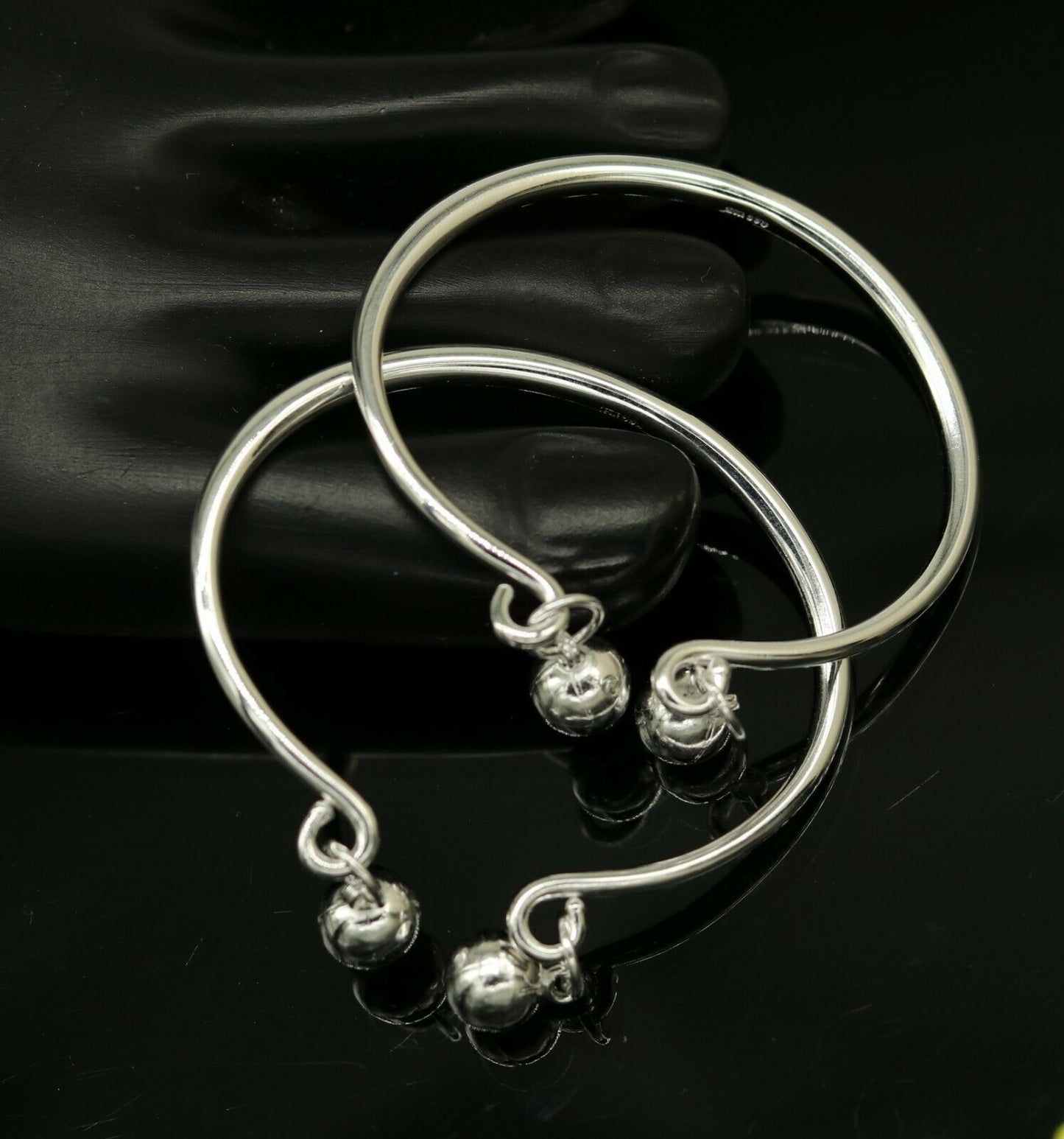 925 sterling silver adjustable charm bangle bracelet kada unisex kids baby bbk22 - TRIBAL ORNAMENTS