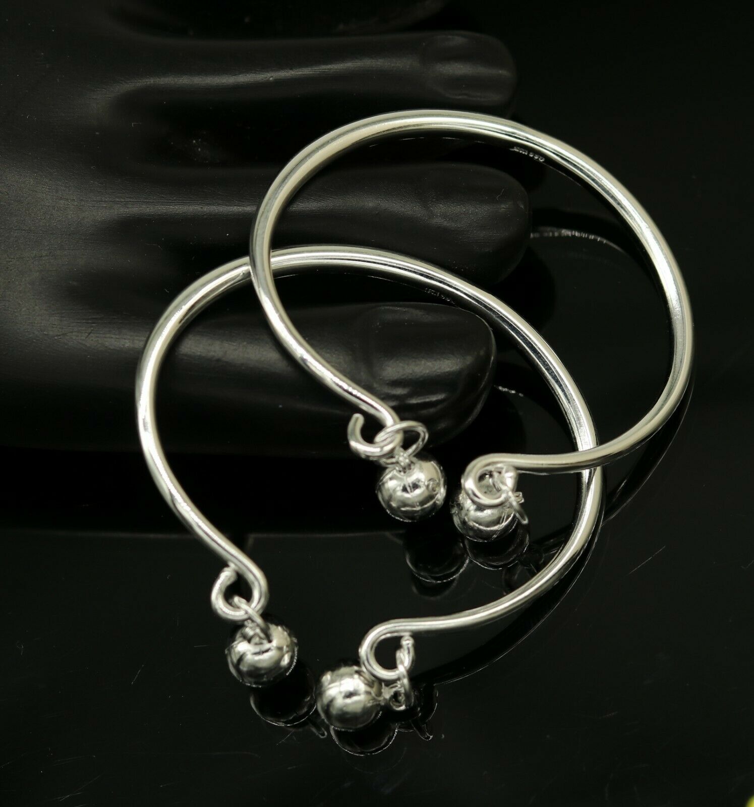 925 sterling silver adjustable charm bangle bracelet kada unisex kids baby bbk22 - TRIBAL ORNAMENTS