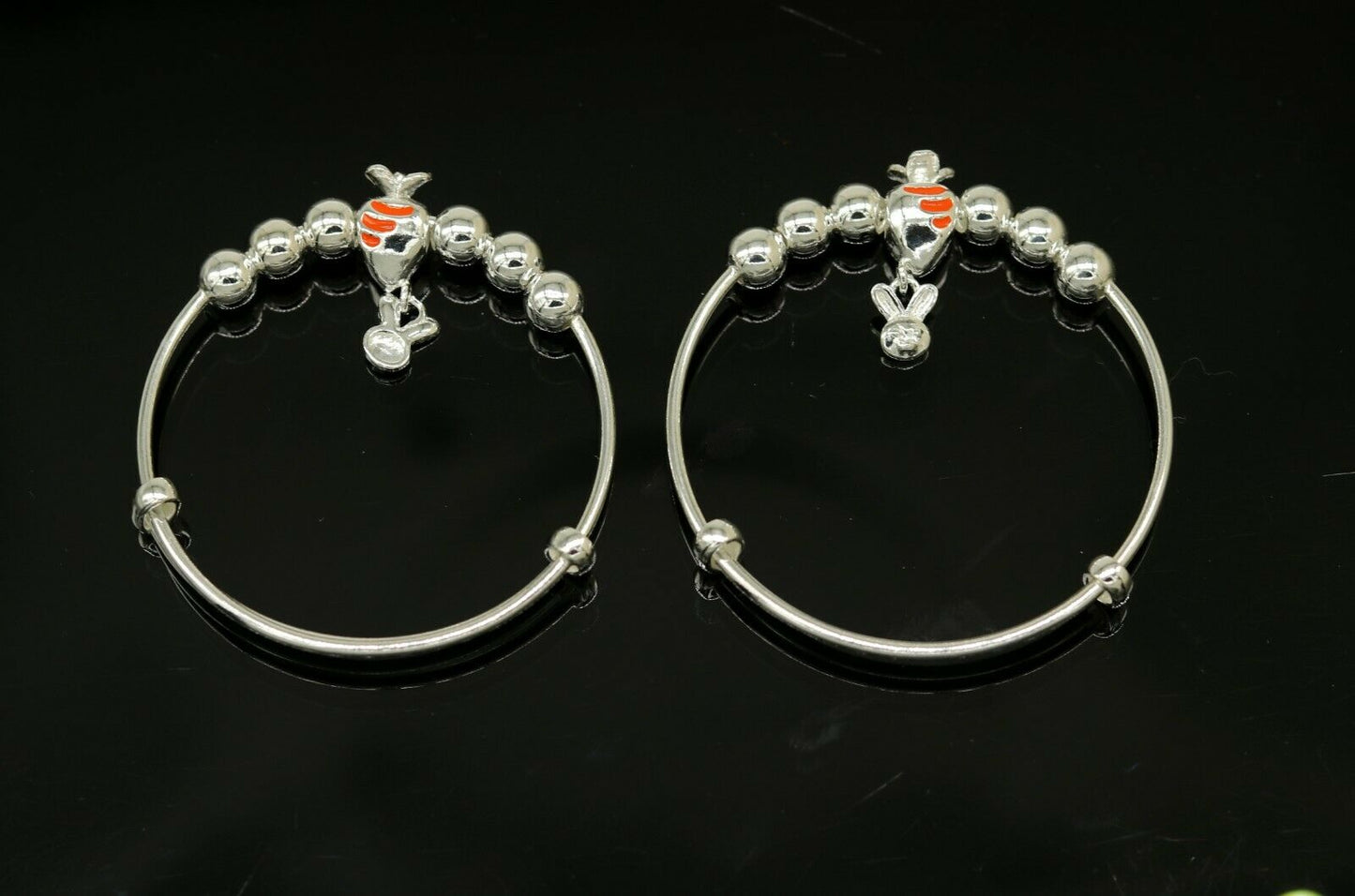 925 sterling silver adjustable charm bangle bracelet kada unisex kids baby bbk23 - TRIBAL ORNAMENTS