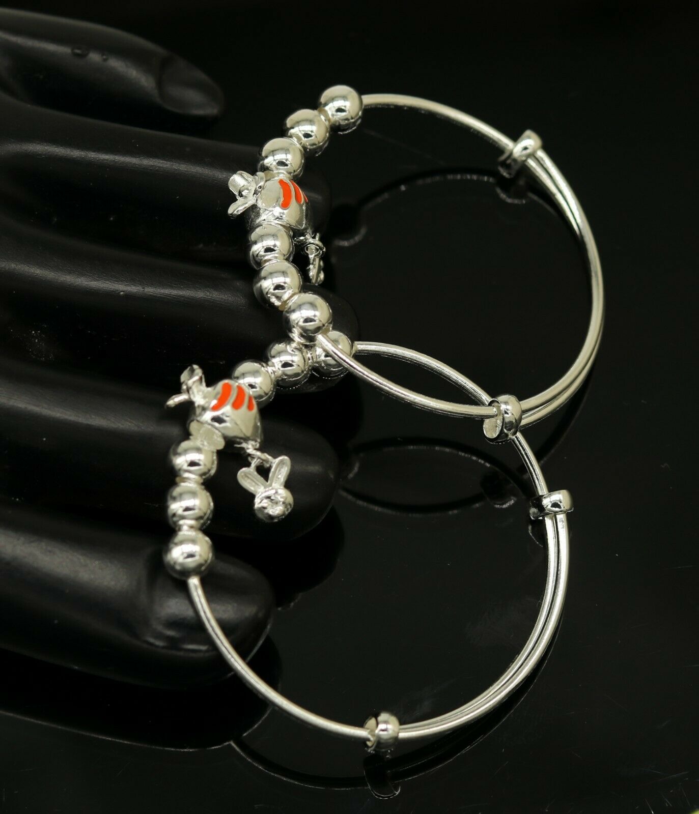 925 sterling silver adjustable charm bangle bracelet kada unisex kids baby bbk23 - TRIBAL ORNAMENTS