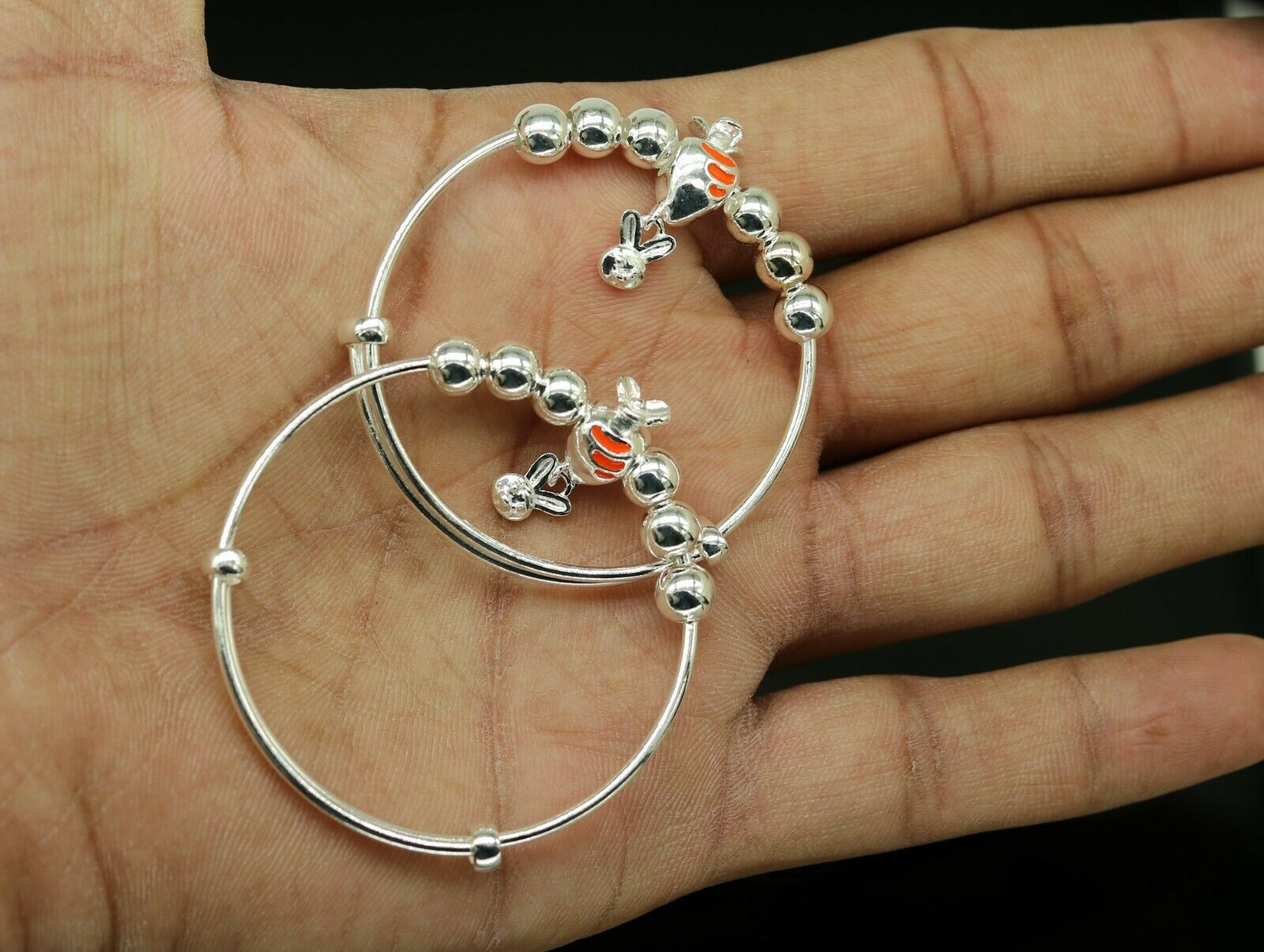 925 sterling silver adjustable charm bangle bracelet kada unisex kids baby bbk23 - TRIBAL ORNAMENTS