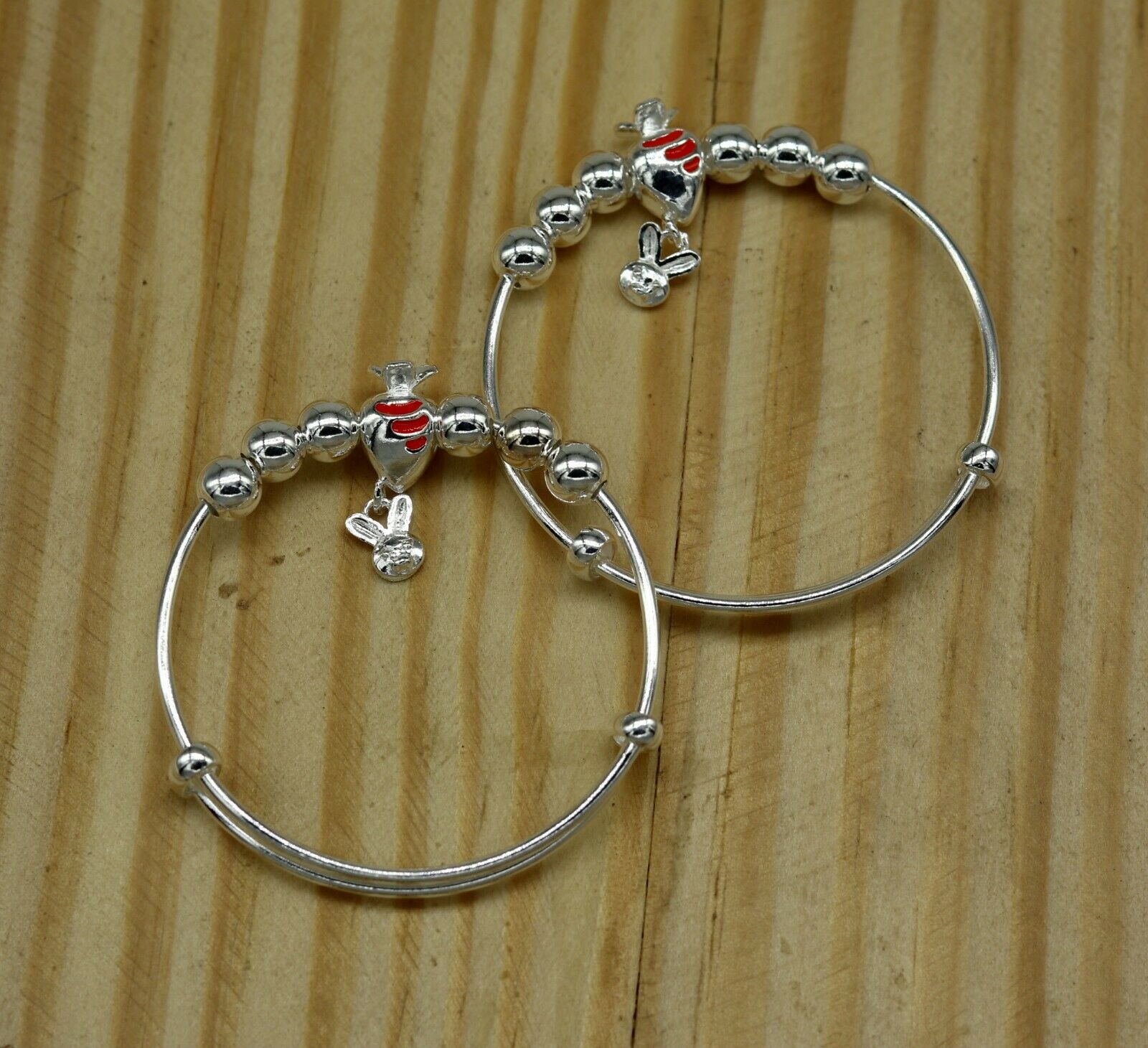 925 sterling silver adjustable charm bangle bracelet kada unisex kids baby bbk23 - TRIBAL ORNAMENTS