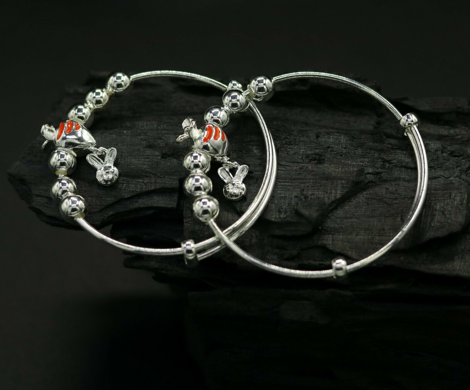 925 sterling silver adjustable charm bangle bracelet kada unisex kids baby bbk23 - TRIBAL ORNAMENTS