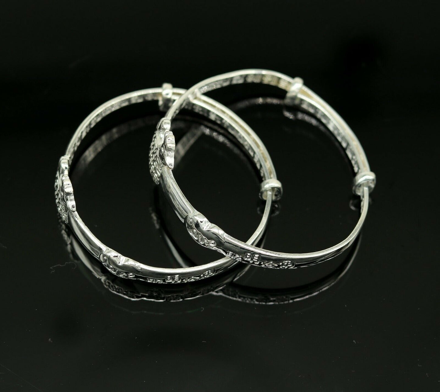 925 sterling silver adjustable charm bangle bracelet kada unisex kids baby bbk28 - TRIBAL ORNAMENTS