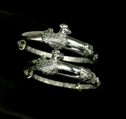 Unisex 925 sterling silver adjustable charm bangle bracelet with tribal-inspired design, suitable for kids and babies.