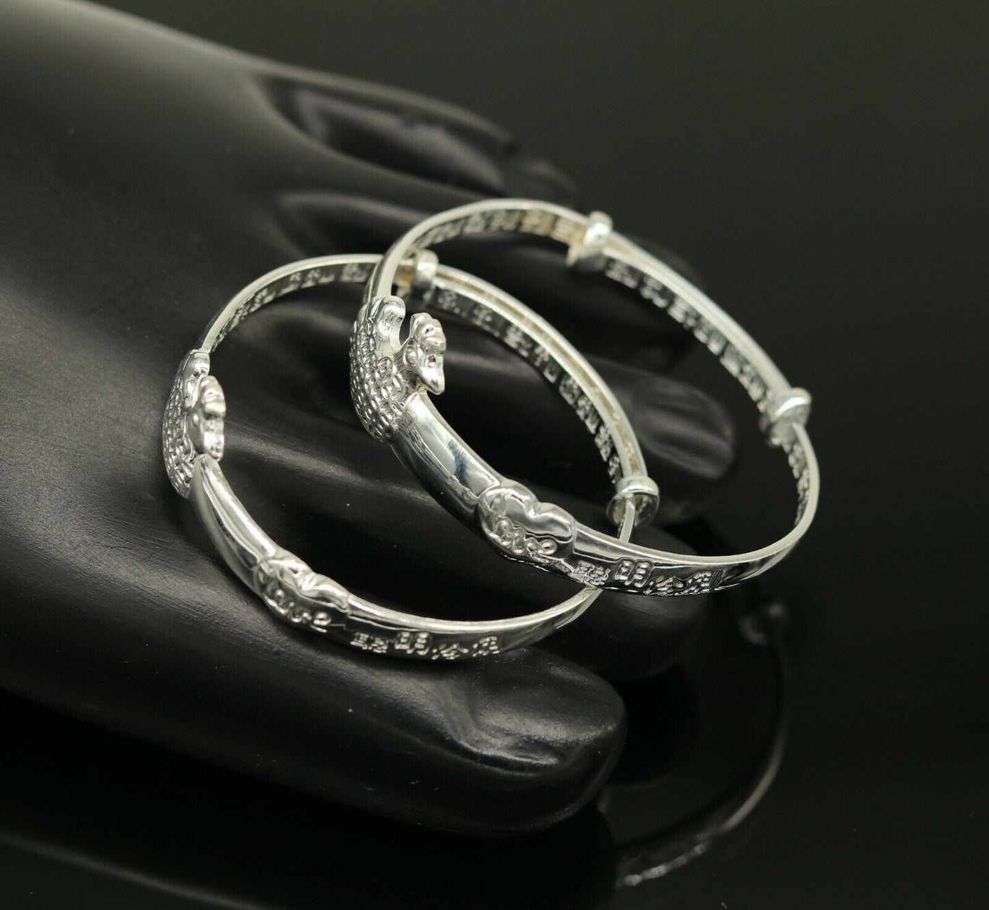 925 sterling silver adjustable charm bangle bracelet kada unisex kids baby bbk28 - TRIBAL ORNAMENTS