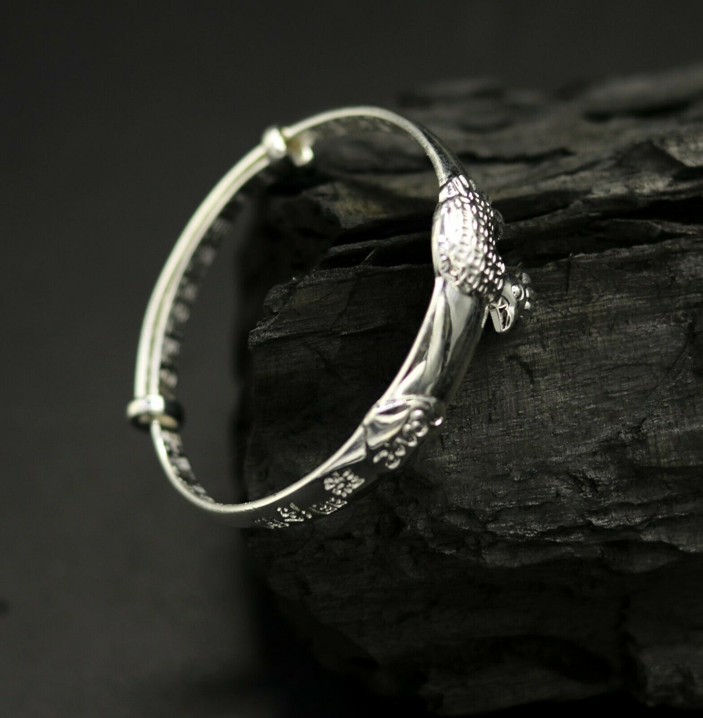 925 sterling silver adjustable charm bangle bracelet kada unisex kids baby bbk28 - TRIBAL ORNAMENTS