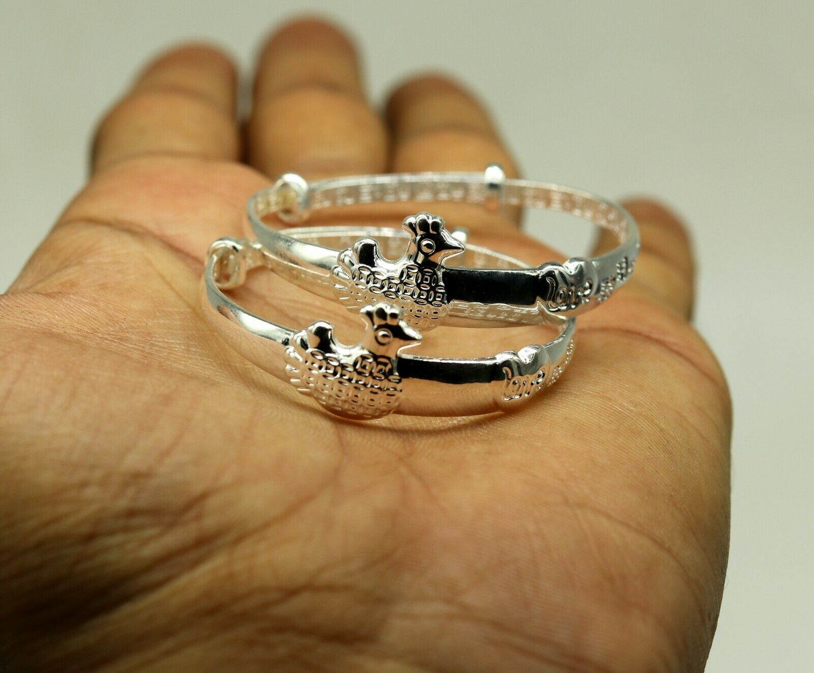 925 sterling silver adjustable charm bangle bracelet kada unisex kids baby bbk28 - TRIBAL ORNAMENTS