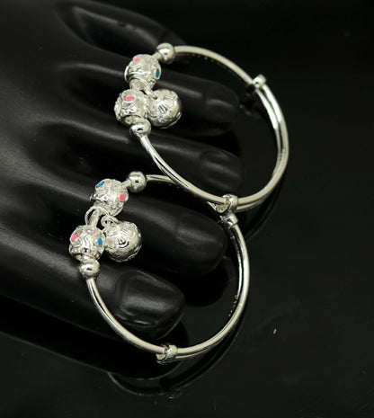 Sterling silver adjustable charm bangle bracelet for kids and babies, unisex jewelry by Tribal Ornaments.
