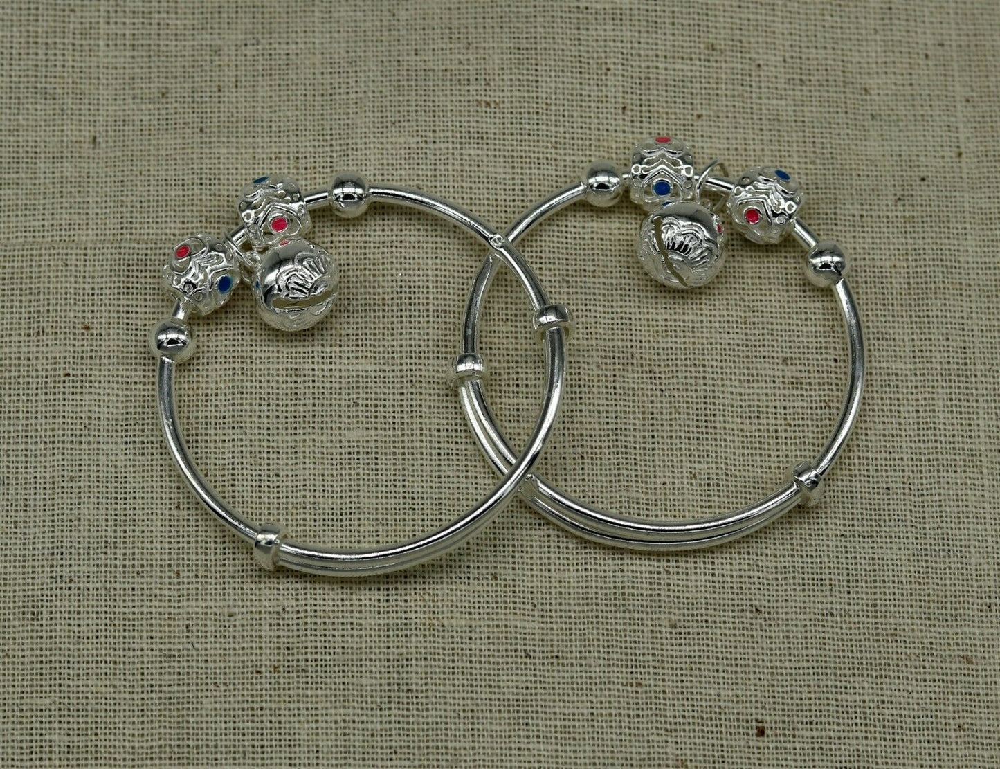 925 sterling silver adjustable charm bangle bracelet kada unisex kids baby bbk30 - TRIBAL ORNAMENTS