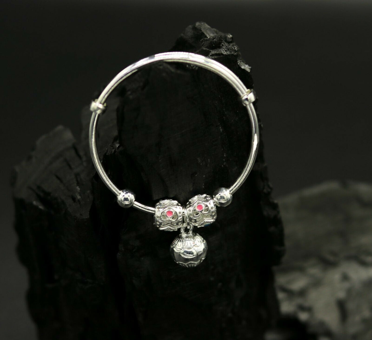 925 sterling silver adjustable charm bangle bracelet kada unisex kids baby bbk30 - TRIBAL ORNAMENTS