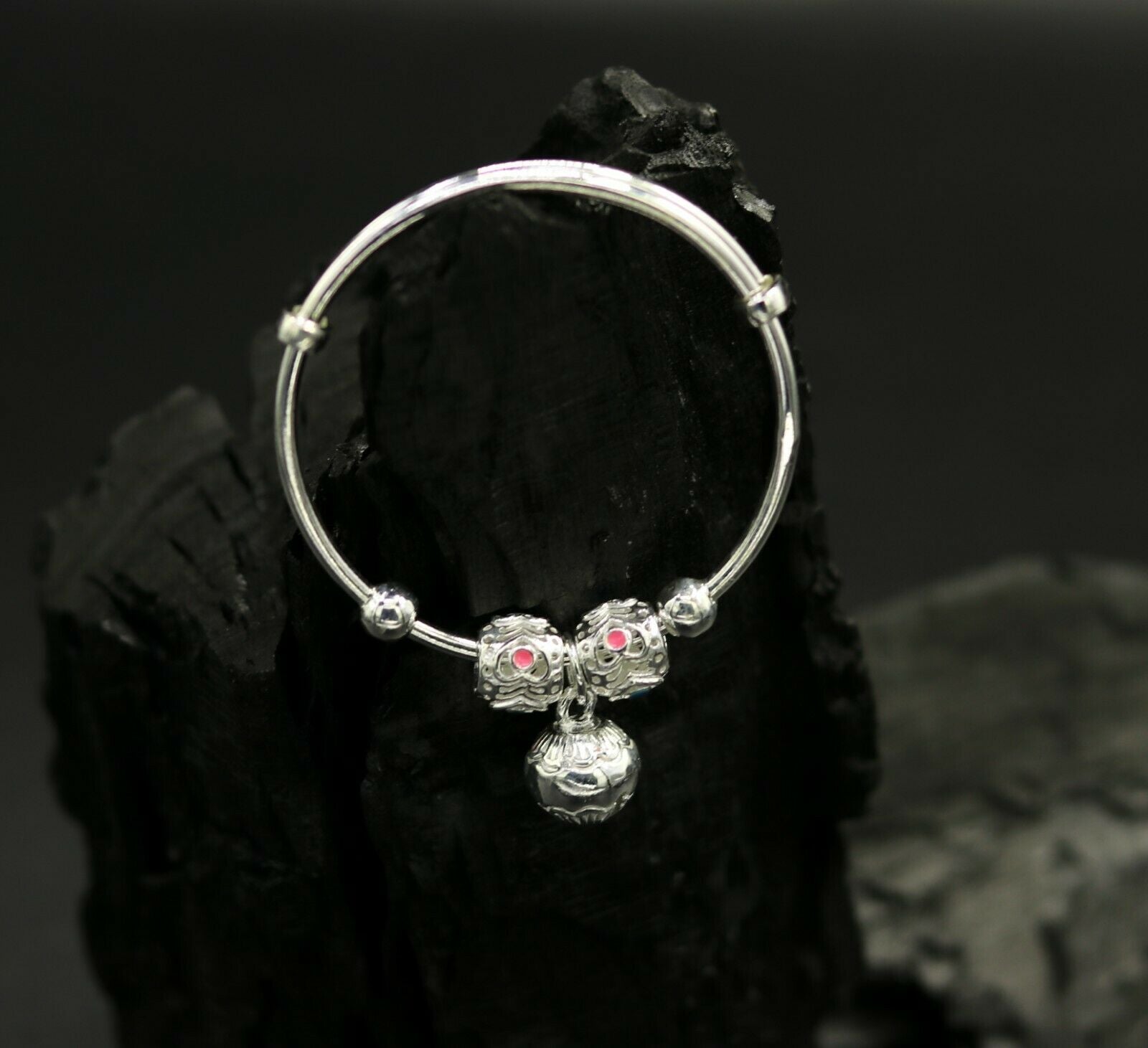 925 sterling silver adjustable charm bangle bracelet kada unisex kids baby bbk30 - TRIBAL ORNAMENTS