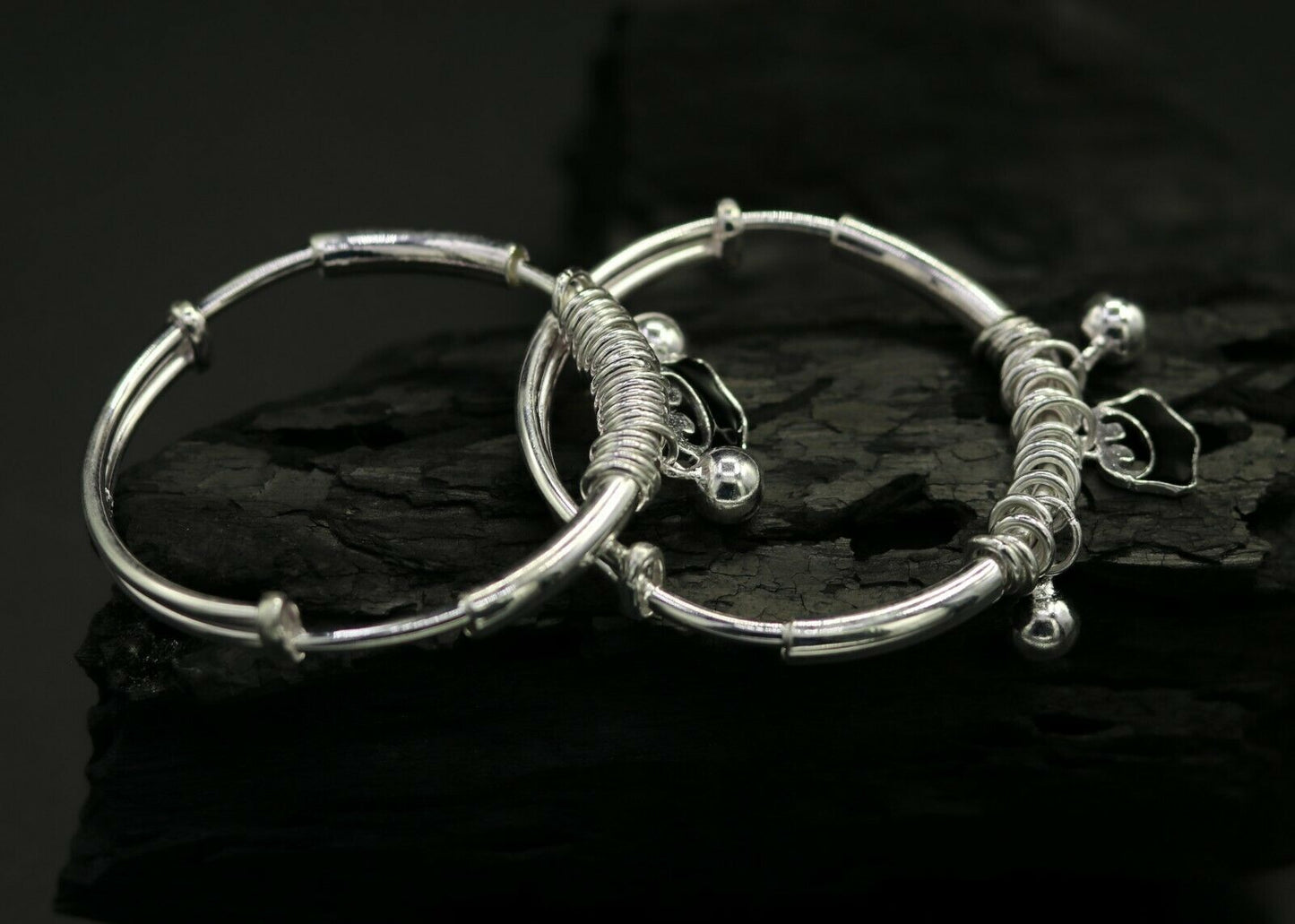 925 sterling silver adjustable charm bangle bracelet kada unisex kids baby bbk32 - TRIBAL ORNAMENTS