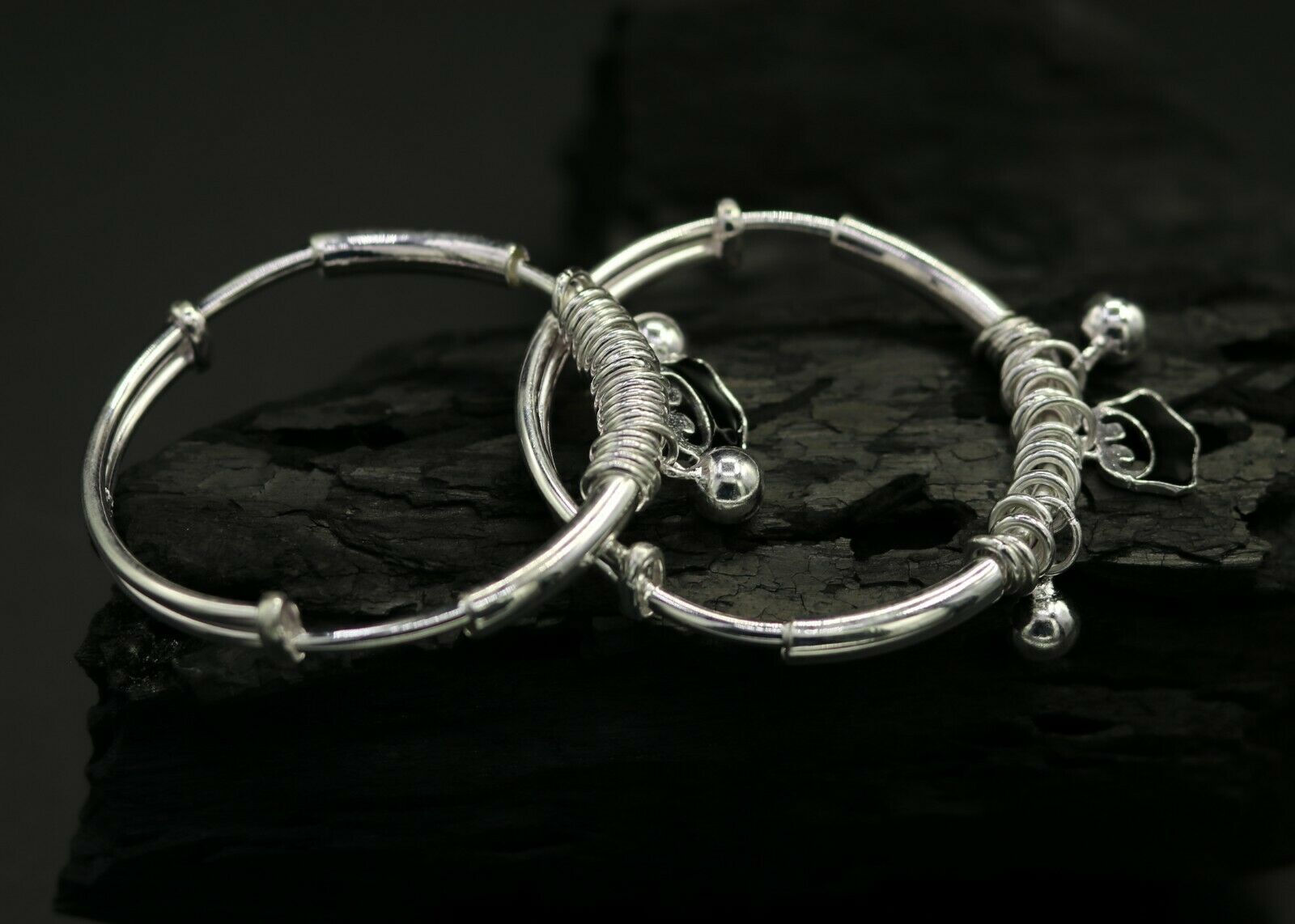 925 sterling silver adjustable charm bangle bracelet kada unisex kids baby bbk32 - TRIBAL ORNAMENTS
