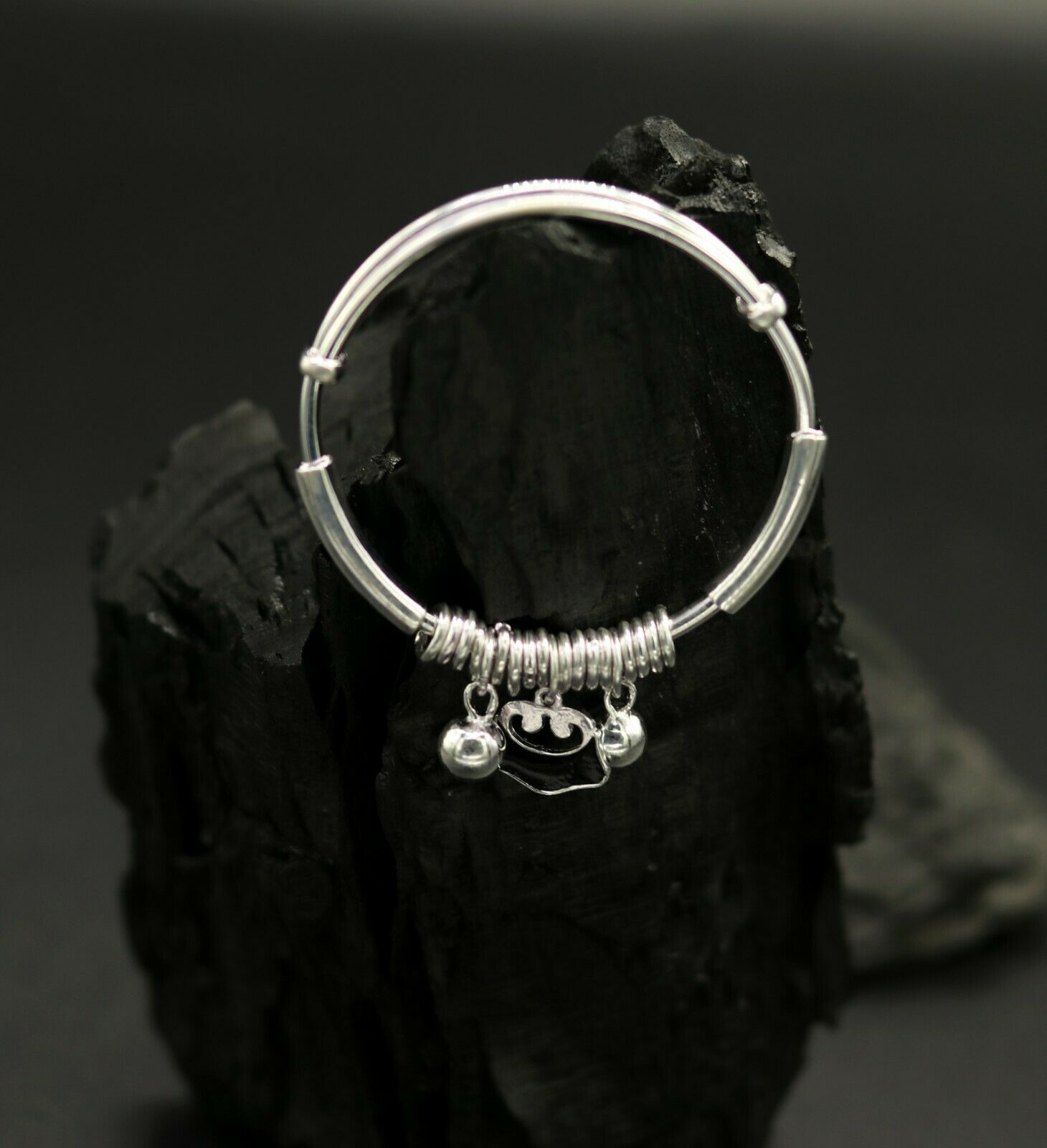 925 sterling silver adjustable charm bangle bracelet kada unisex kids baby bbk32 - TRIBAL ORNAMENTS