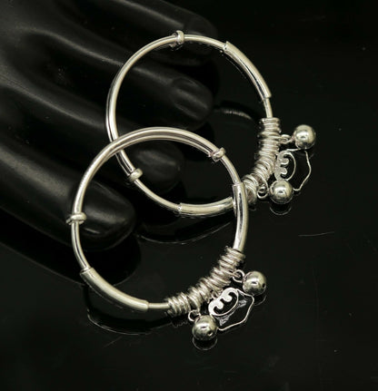 Unisex 925 sterling silver adjustable charm bangle bracelet with intricate tribal designs, suitable for kids and babies.