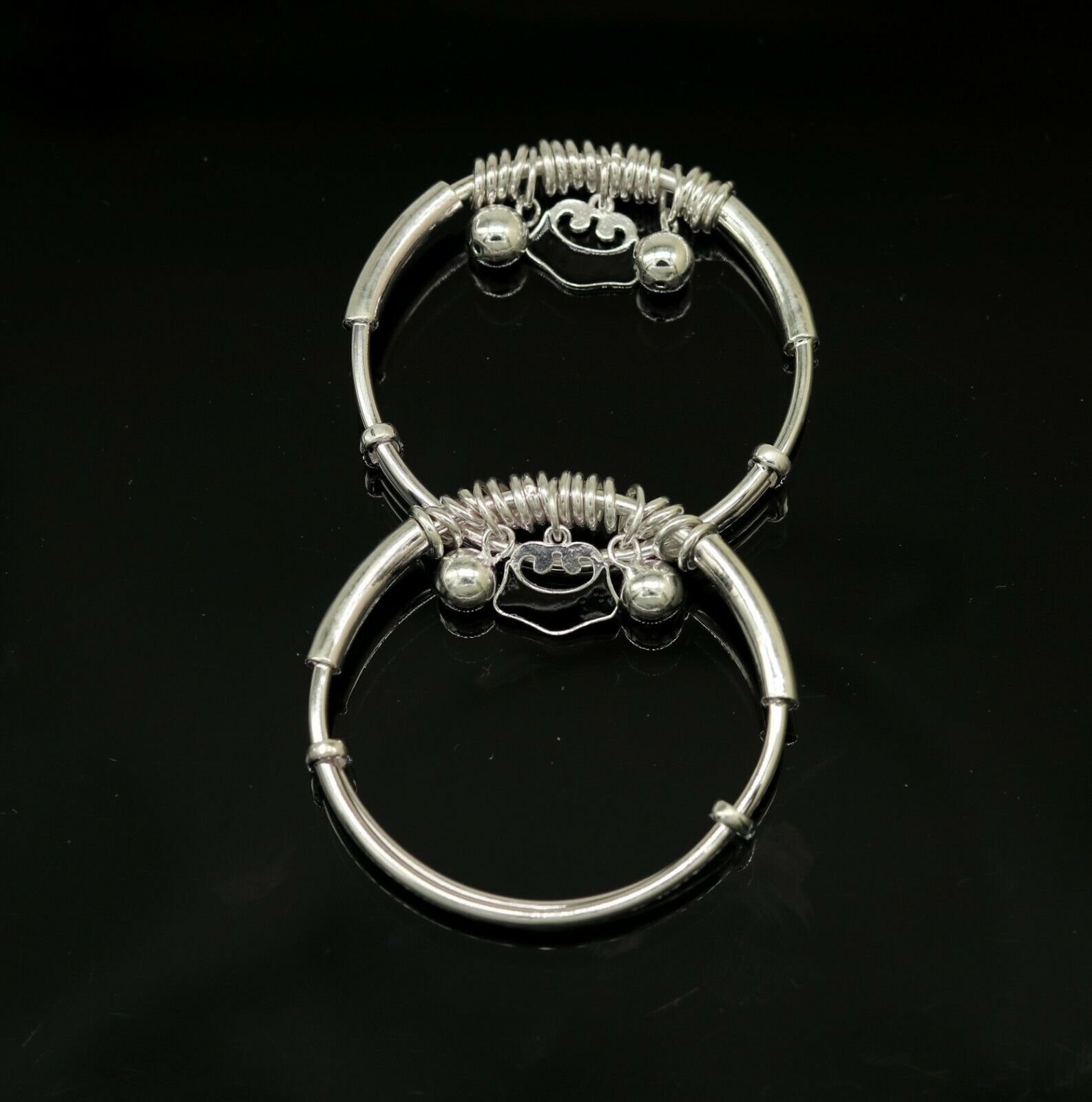 925 sterling silver adjustable charm bangle bracelet kada unisex kids baby bbk32 - TRIBAL ORNAMENTS