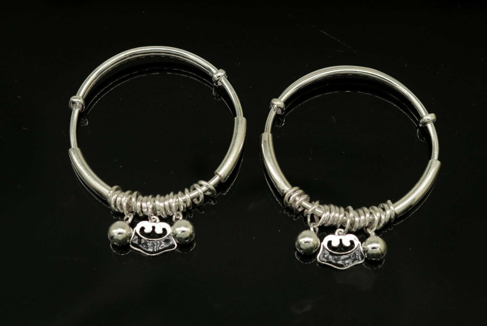 925 sterling silver adjustable charm bangle bracelet kada unisex kids baby bbk32 - TRIBAL ORNAMENTS