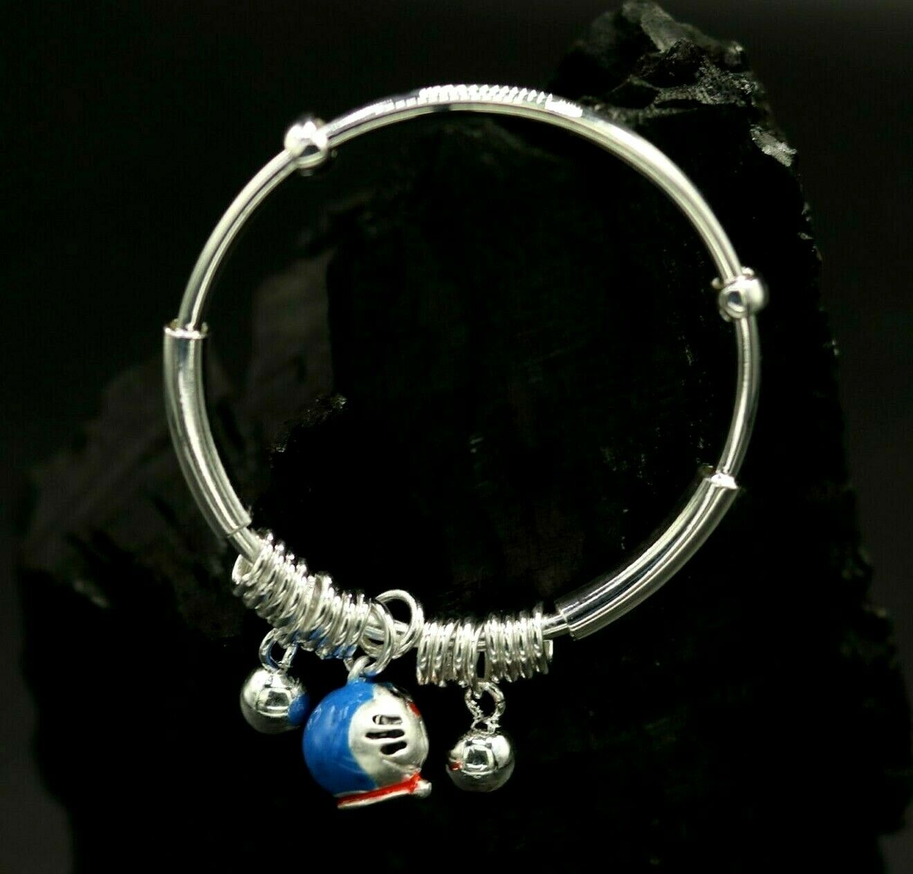 925 sterling silver adjustable charm bangle bracelet kada unisex kids baby bbk33 - TRIBAL ORNAMENTS