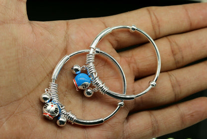 Sterling silver adjustable charm bangle bracelet with intricate tribal design, suitable for kids and babies, by Tribal Ornaments.