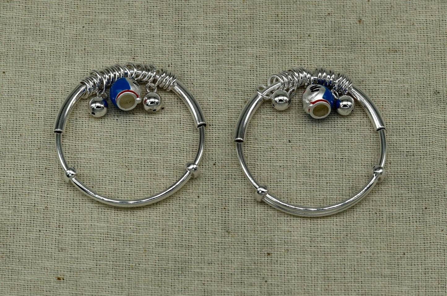 925 sterling silver adjustable charm bangle bracelet kada unisex kids baby bbk33 - TRIBAL ORNAMENTS