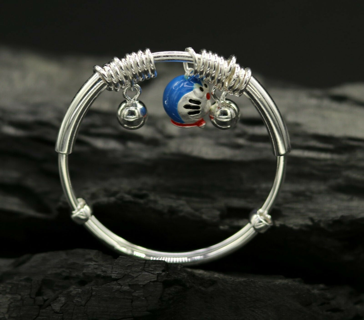 925 sterling silver adjustable charm bangle bracelet kada unisex kids baby bbk33 - TRIBAL ORNAMENTS