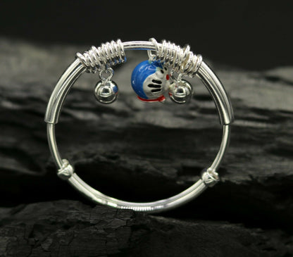 Unisex 925 sterling silver adjustable charm bangle bracelet with tribal Ornament design for kids and babies.
