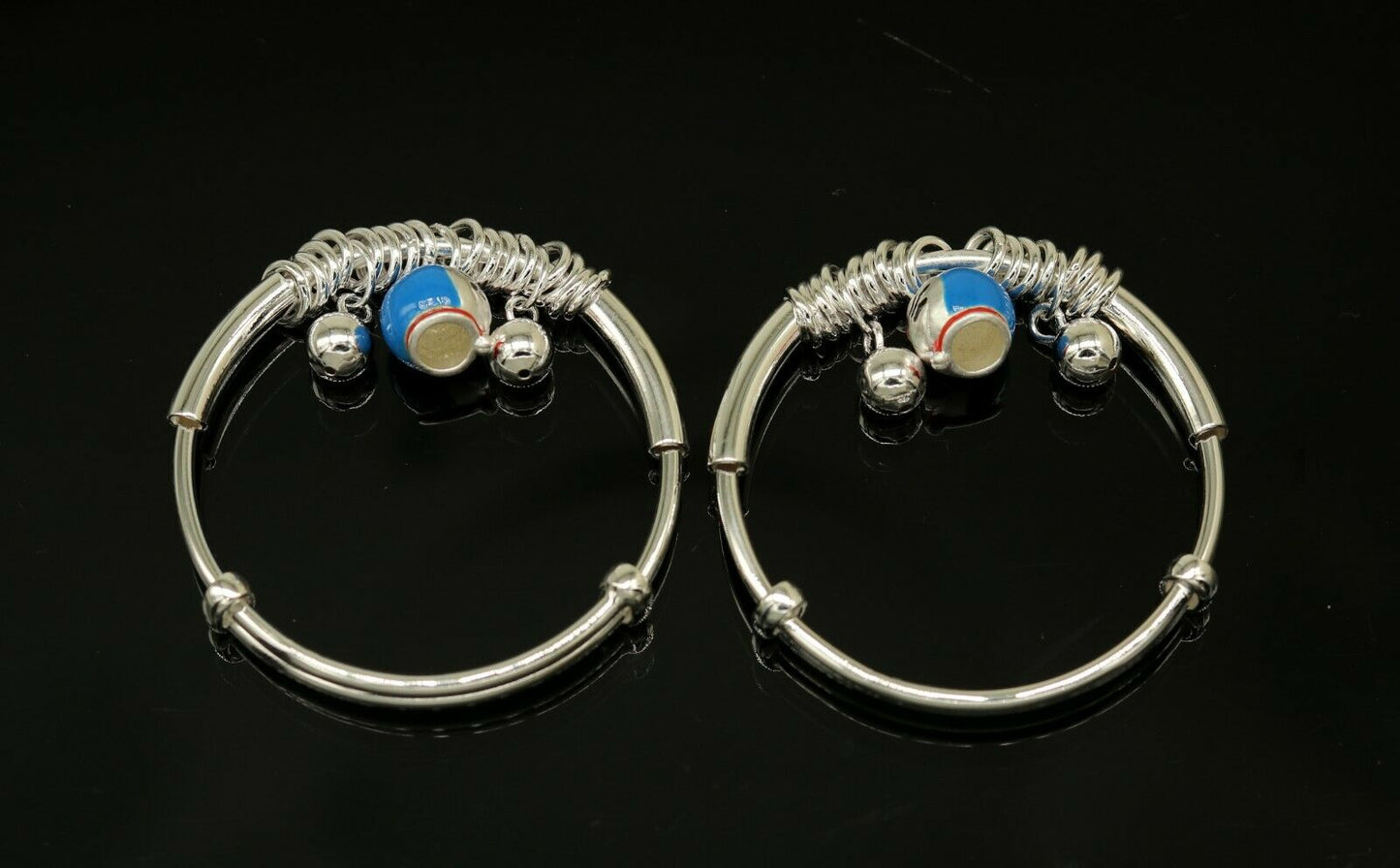 925 sterling silver adjustable charm bangle bracelet kada unisex kids baby bbk33 - TRIBAL ORNAMENTS