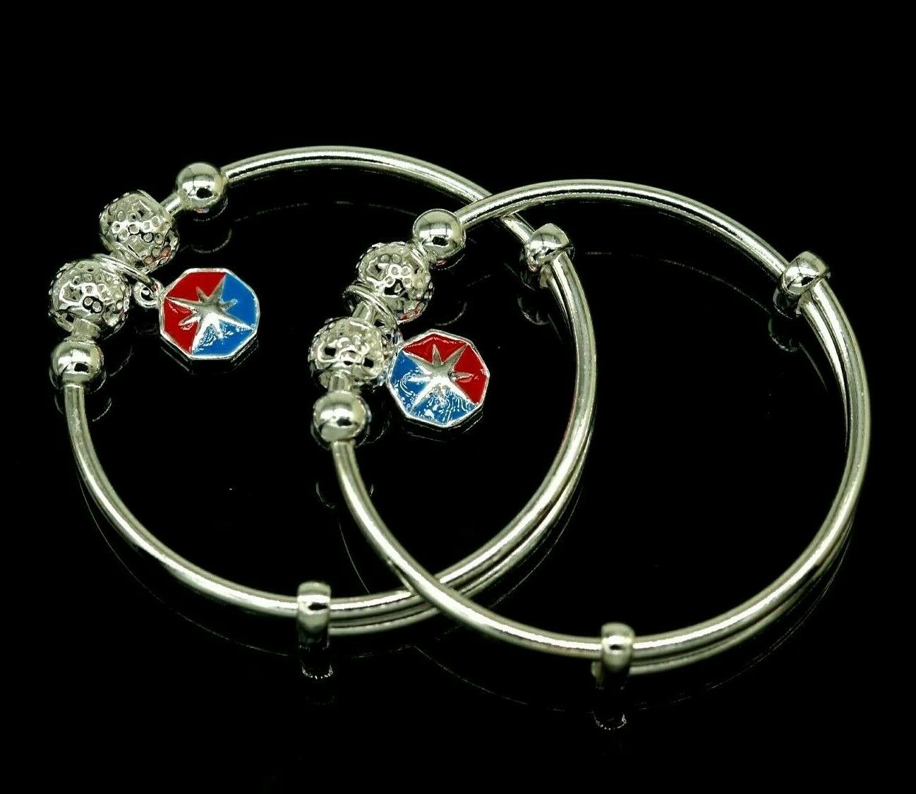 925 sterling silver adjustable charm bangle bracelet kada unisex kids baby bbk34 - TRIBAL ORNAMENTS