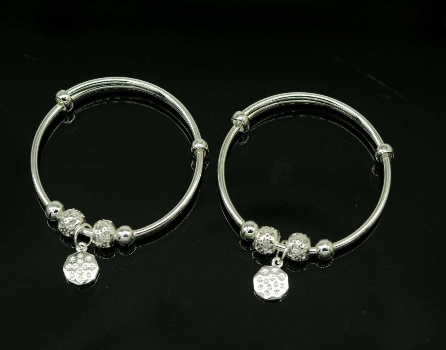 925 sterling silver adjustable charm bangle bracelet kada unisex kids baby bbk34 - TRIBAL ORNAMENTS
