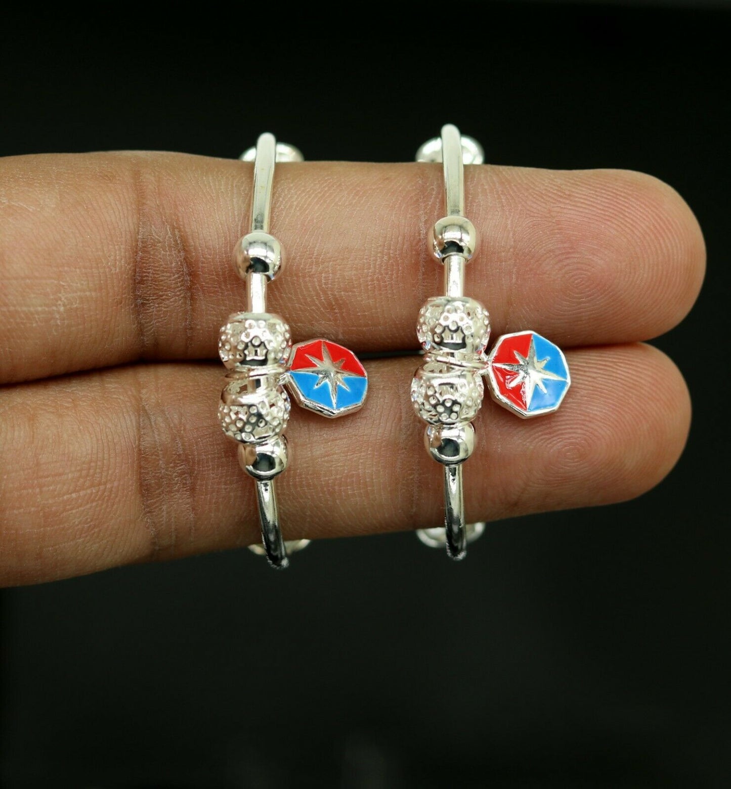 925 sterling silver adjustable charm bangle bracelet kada unisex kids baby bbk34 - TRIBAL ORNAMENTS