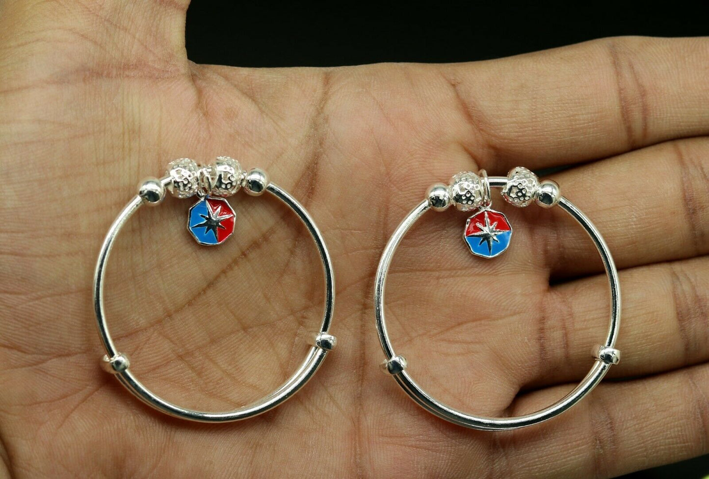 925 sterling silver adjustable charm bangle bracelet kada unisex kids baby bbk34 - TRIBAL ORNAMENTS