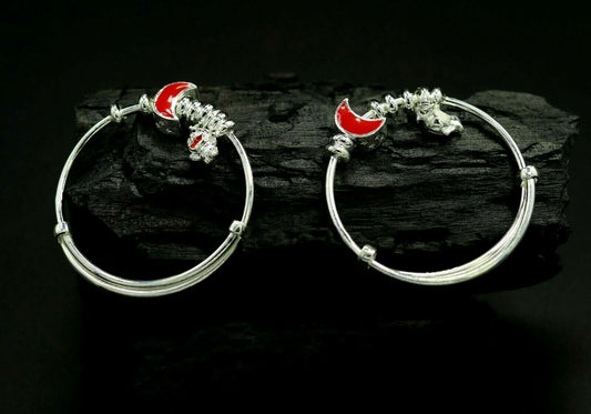 925 sterling silver adjustable charm bangle bracelet kada unisex kids baby bbk38 - TRIBAL ORNAMENTS