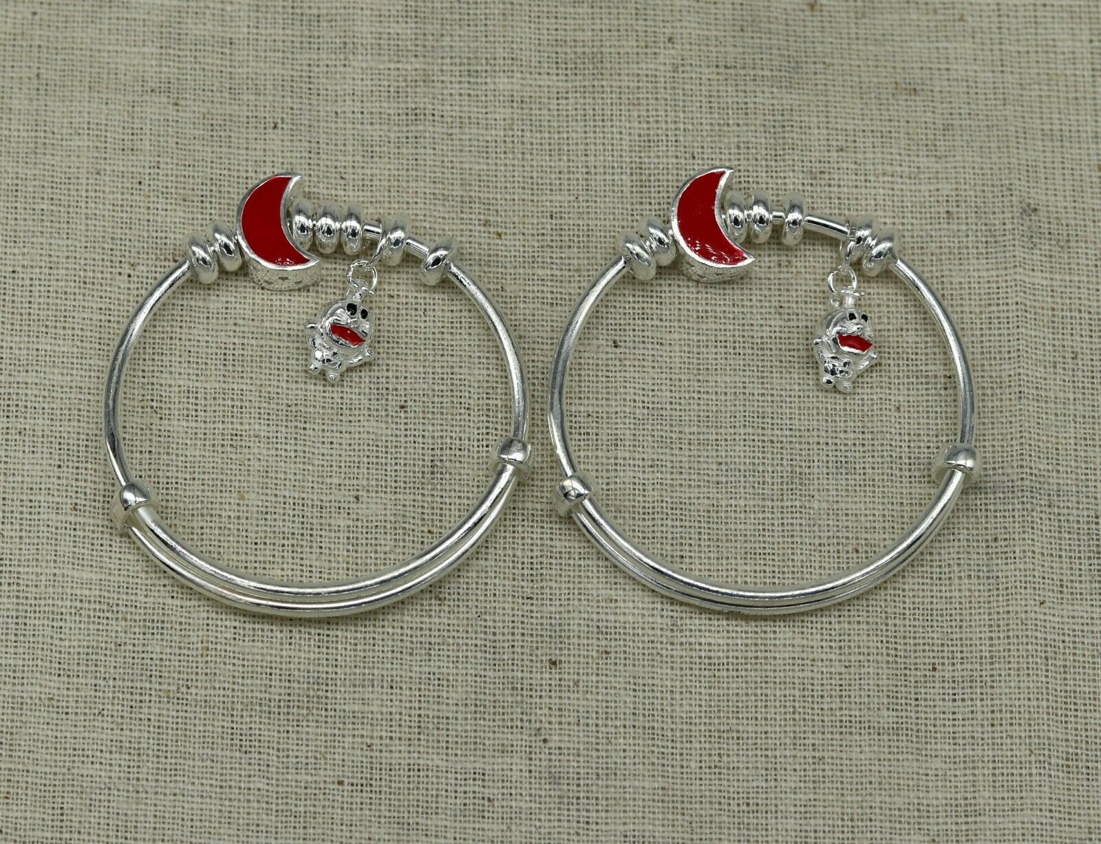 925 sterling silver adjustable charm bangle bracelet kada unisex kids baby bbk38 - TRIBAL ORNAMENTS