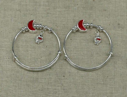 Sterling silver adjustable charm bangle bracelet with tribal design, unisex kids and baby jewelry by Tribal Ornaments.