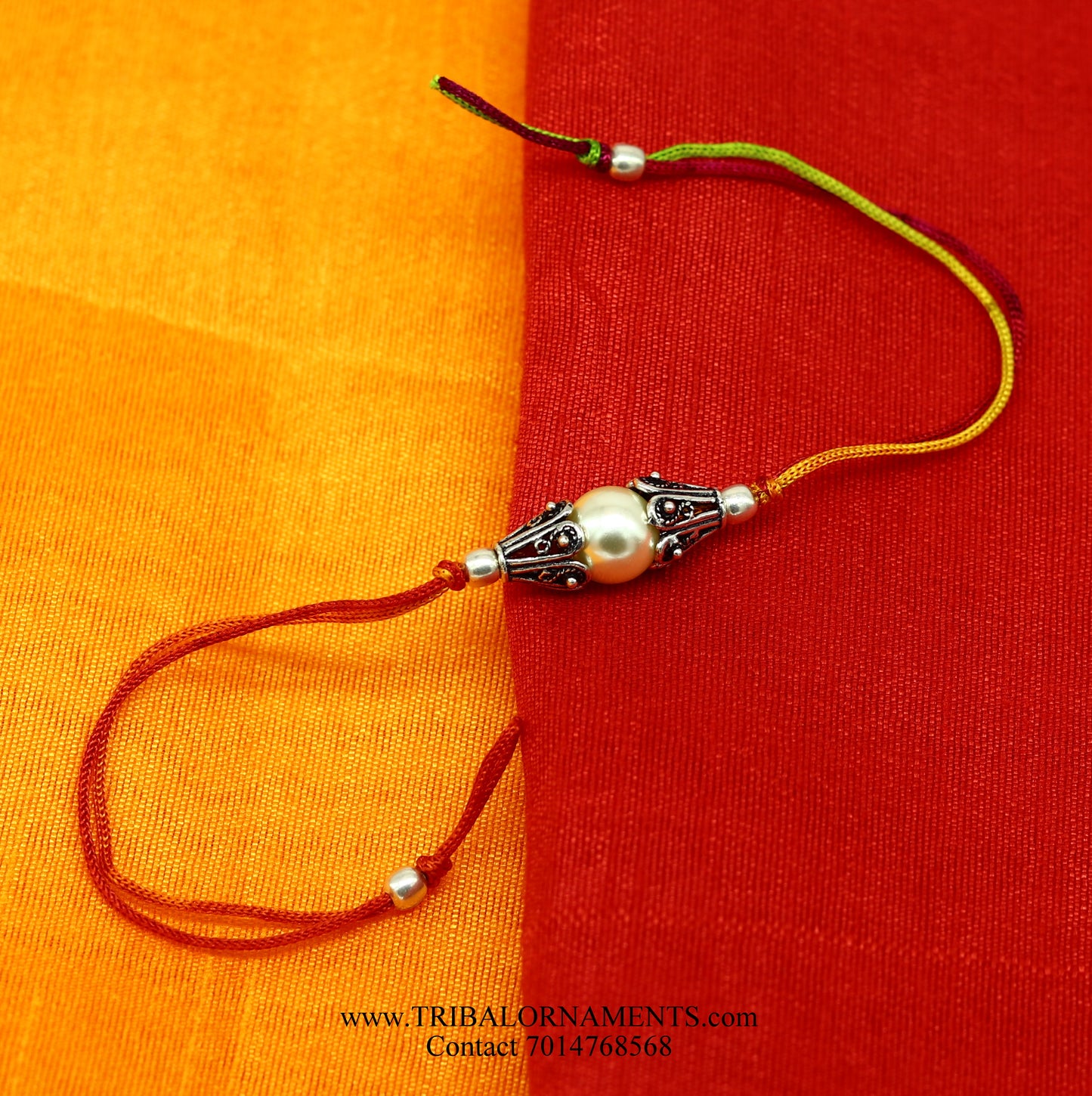 925 sterling silver handmade beautiful design with pearls Rakhi Bracelet, amazing stylish gift for Rakshabandhan rk132 - TRIBAL ORNAMENTS