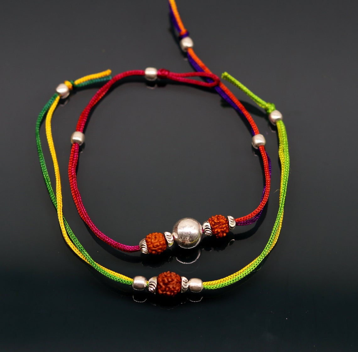 925 sterling silver custom design combo 2 piece Rakhi bracelet with rudraksha beads Best sibling rakhi for Festival Rakshabandhan rk134 - TRIBAL ORNAMENTS