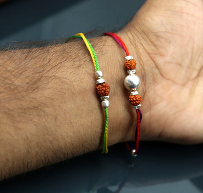 925 sterling silver custom design combo 2-piece bracelet with Rudraksha beads, crafted by TRIBAL ORNAMENTS.