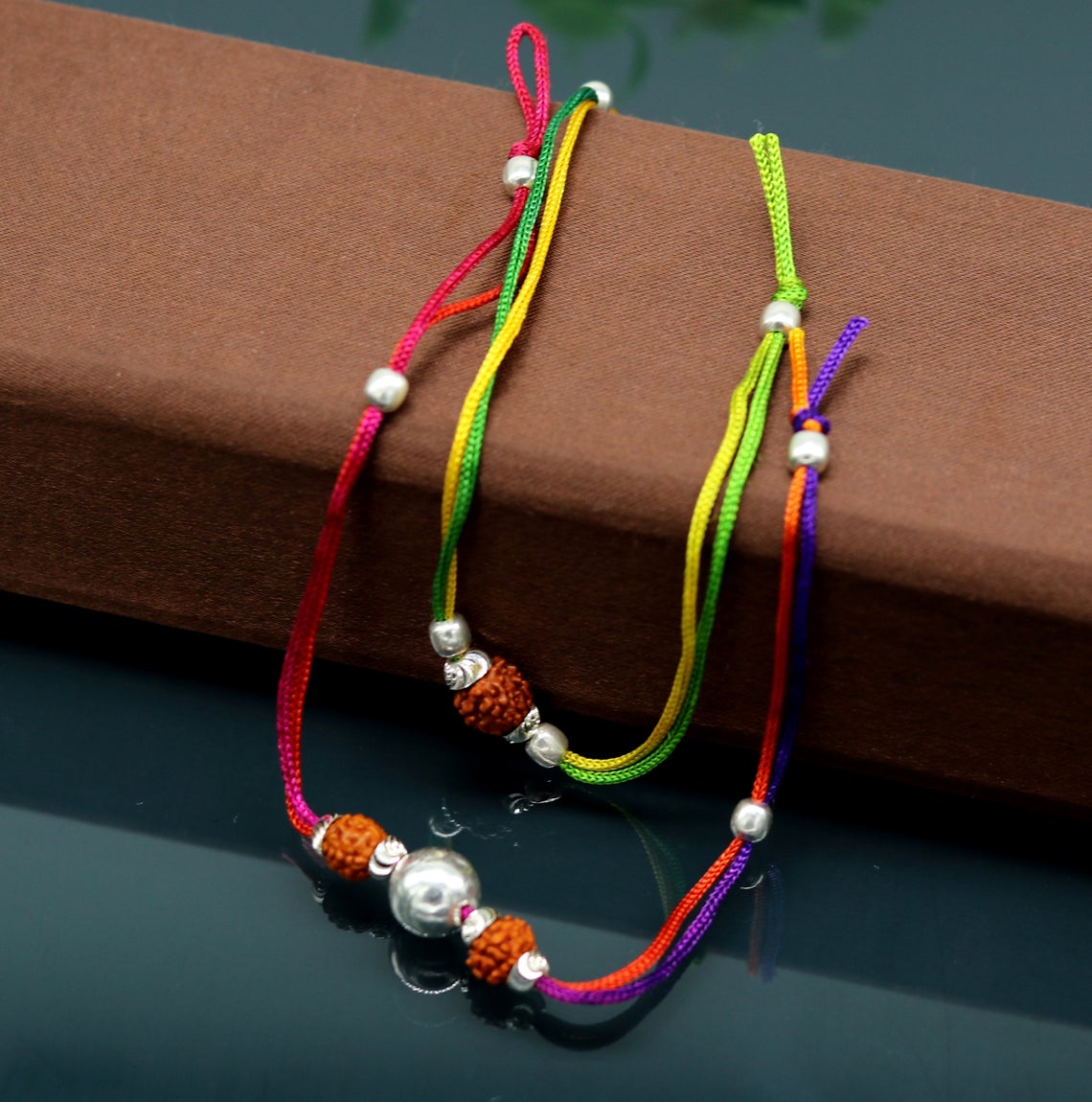 925 sterling silver custom design combo 2 piece Rakhi bracelet with rudraksha beads Best sibling rakhi for Festival Rakshabandhan rk134 - TRIBAL ORNAMENTS